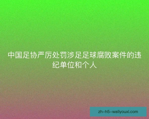 中国足协严厉处罚涉足足球腐败案件的违纪单位和个人